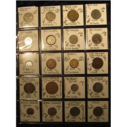 5. Plastic Coin Page containing (20) Coins from Belgium, Belize, Bermuda, Brazil, Caribbean Territor
