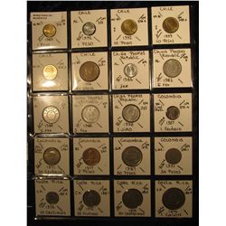 6. Plastic Coin Page containing (20) Coins from Chile, China People's Republic, Colombia, & Costa Ri
