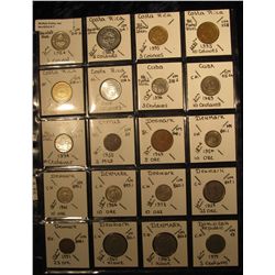 7. Plastic Coin Page containing (20) Coins from Costa Rica, Cuba, Cyprus, Denmark, & Domenican Repub