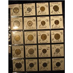 9 .Plastic Coin Page containing (20) Coins from El Salvador, Finland, & France. KM value $11.30.
