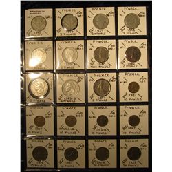11. Plastic Coin Page containing (20) Coins from France including WW II. KM value $27.80.