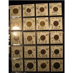 12. Plastic Coin Page containing (20) Coins from France, Germany, & Great Britain. KM value $15.80.
