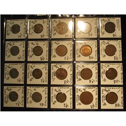 13. Plastic Coin Page containing (20) Coins from Great Britain. Includes Half Pennies, Pennies, Thre