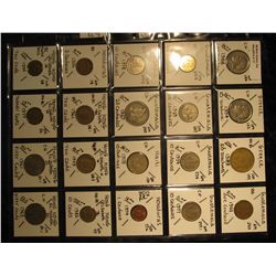 17. Plastic Coin Page containing (20) Coins from Greece, Guatemala, Haiti, Honduras, & Hong Kong. KM