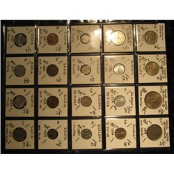18. Plastic Coin Page containing (20) Coins from Hong Kong, Hungary, Iceland, & India. KM value $11.