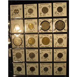 22. Plastic Coin Page containing (20) Coins from Malaysia, Mexico, Morocco, & Netherlands. KM value 