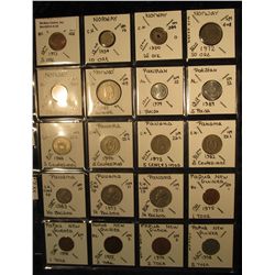 24. Plastic Coin Page containing (20) Coins from Norway, Pakistan, Panama, & Papua New Guniea. KM va