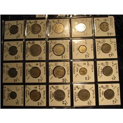 29. Plastic Coin Page containing (20) Coins from Spain, Sweden, & Switzerland. KM value $8.90.