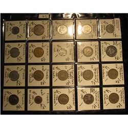 33. Plastic Coin Page containing (20) Coins from Costa Rica, Domincan Republic, East Caribbean State