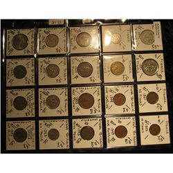 34. Plastic Coin Page containing (20) Coins from France & Great Britain. KM $13.15.