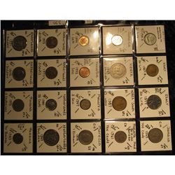 36. Plastic Coin Page containing (20) Coins from Italy, Jamaica, Kenya, South Korea, Malaya & Britis
