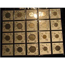 38. Plastic Coin Page containing (20) Coins from Argentina, Barbados, Dutch Belgium, Caribbean Terri