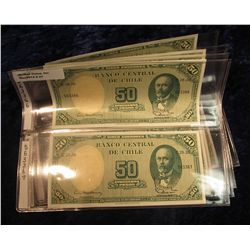 41. Chile Pick No. 64. 50 Peso/5 Centavos Notes 1938-1947. CU. 8 Consecutive notes 563366 thru 56337