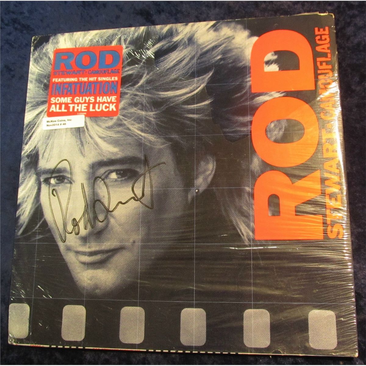 46 Rod Stewart Autograph On Album Cover Of Rod Stewart Camouflage Featuring The Hit Singles Inf
