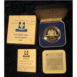 330. 1987 Australia Silver $10 Proof Coin in original box as issued. Mtg. 50,500. Features the New S