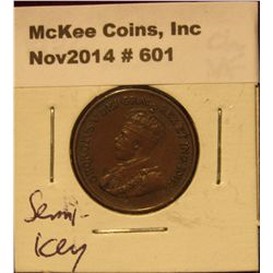 601. 1926 Canada Small Cent. Semi-Key Date. Choice VF.