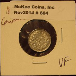 604. 1886 Canada Five Cent Silver. VF+. KM catalog $30-40.00.