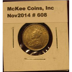 608. 1911 Canada Five Cent Silver. AU.
