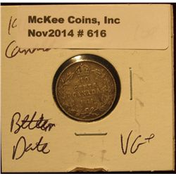 616. 1911 Canada Dime. Better date. VG+.
