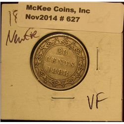 627. 1888 Newfoundland Twenty Cent Piece VF. KM value $70.00.