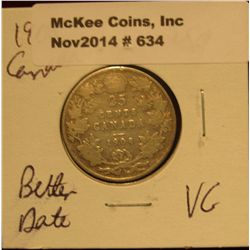 634. 1908 Canada Quarter. Better date. VG.