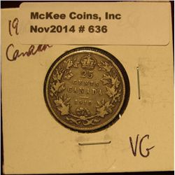 636. 1910 Canada Quarter. VG.