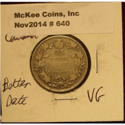 640. 1921 Canada Quarter. VG.