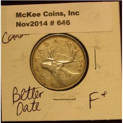 646. 1948 Canada Quarter. F-12.
