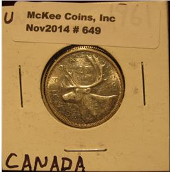 649. 1961 Canada Quarter. UNC