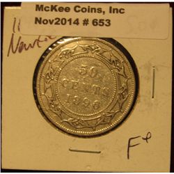 653. 1896 Newfoundland Half Dollar.  F+.