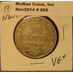 655. 1904H Newfoundland Half Dollar. VG+.