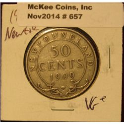 657. 1909 Newfoundland Half Dollar. VG+.