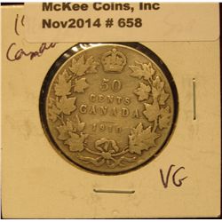 658. 1910 Canada Half Dollar. VG-8.