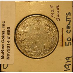 660. 1919 Canada Half Dollar. VG+.