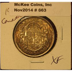 663. 1943 Canada Half Dollar. EF+.