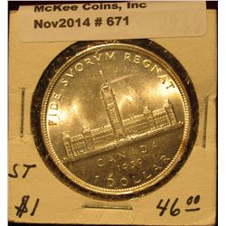 671. 1939 "Parliament" Canada Silver Dollar. Brilliant MS 63.