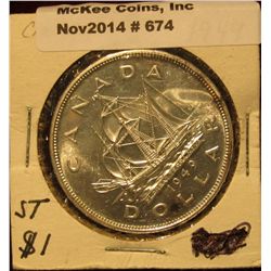 674. 1949 "Newfoundland Canada Silver Dollar depicting John Cabot's ship "The Mathew"". Either Proof
