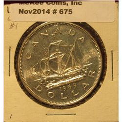 675. 1949 "Newfoundland Canada Silver Dollar depicting John Cabot's ship "The Mathew"". Either Proof