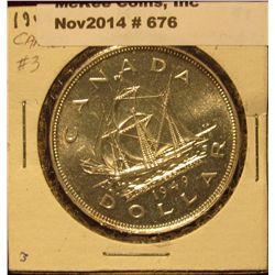 676. 1949 "Newfoundland Canada Silver Dollar depicting John Cabot's ship "The Mathew"". Either Proof