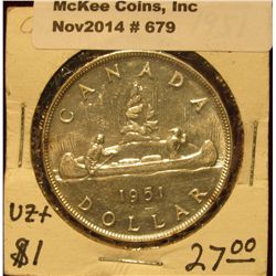 679. 1951 Canada Silver Dollar. Proof-like.