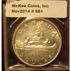 681. 1953 Canada Silver Dollar. Proof-like.