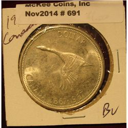 691. 1967 Canada "Goose" Confederation Silver Dollar. Lightly toned MS 63.
