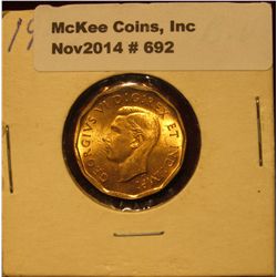 692. 1942 Canada "Tombac" Nickel. Brilliant MS 63. KM # 39.