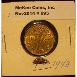 695. 1943 Canada "Tombac" Nickel. Unc. KM # 39.