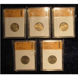 804. (5) Slabbed 2004 P Type 2 Lewis & Clark Nickels. All SGS MS 70.