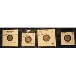 831. 1911 VF, 14 VF-EF, 17 EF, & 18 EF Canada Five Cent Silvers.