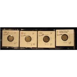 835. 1880 H VG+, 1881H G-VG, 1909 F-12, & 1907 VF Canada Five Cent Silvers.