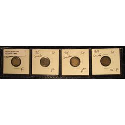 841. 1904 F, 1905 VF, 1906 VF+, & 1907 VG-F Canada Five Cent Silvers.