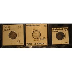 850. 1904H VG, 1941C VF, & 1942C Toned EF Newfoundland Silver Dimes.