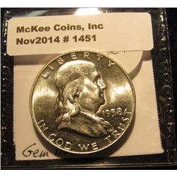 1451. 1958 D Franklin Silver Half Dollar. BU.